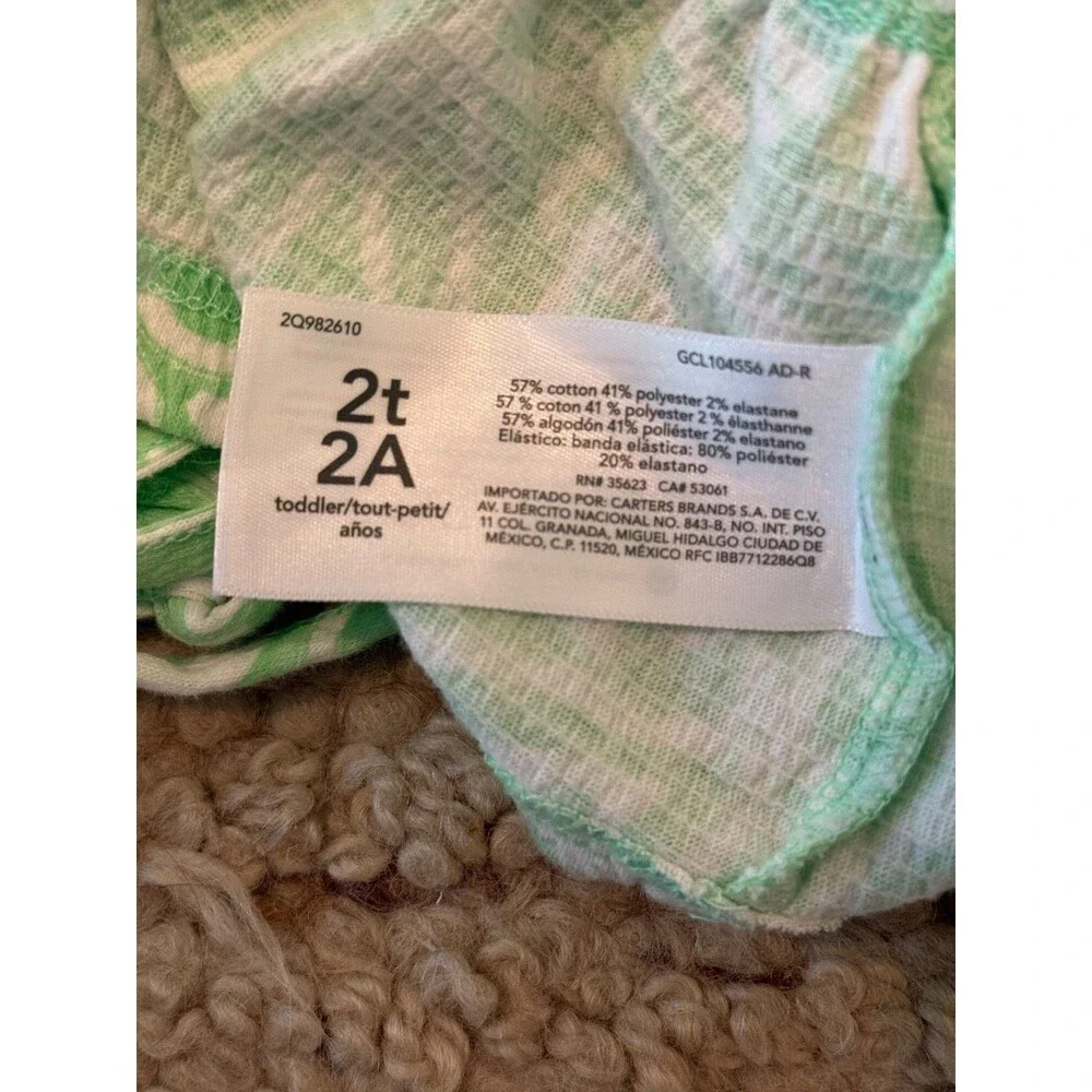 Carter’s Toddler Girls Green Tropical Sundress Size 2T Sleeveless Ruffle Hem Dre